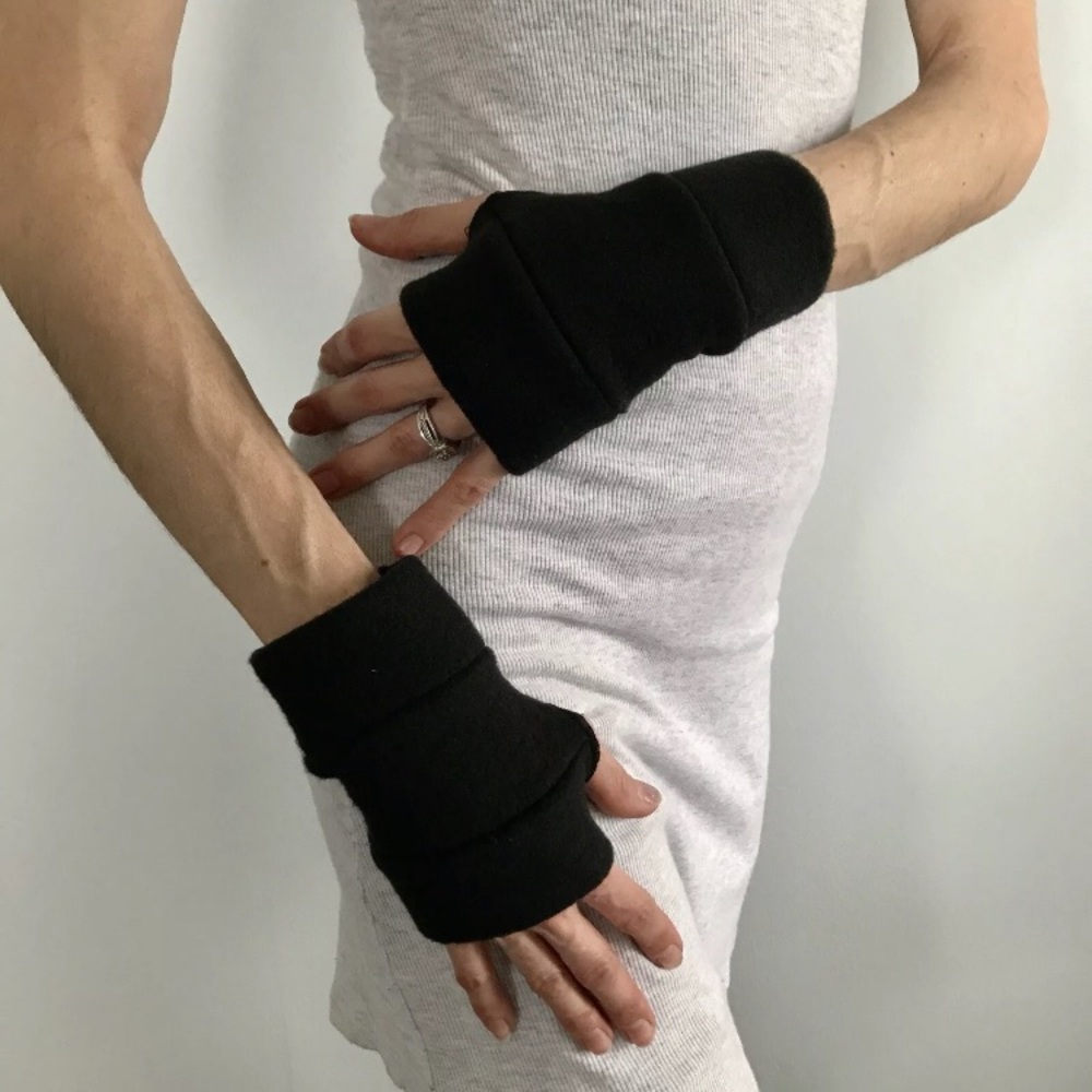 Short Fleece Gloves Wrist Length Hand Warmers HandWarmers Fingerless Gloves Mens